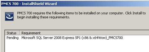 When a database server is not already installed, PMCS installs Microsoft SQL Server 2008 Express with Service Pack 1.