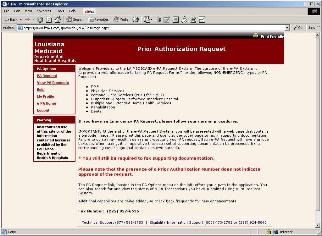 Select the Electronic Prior Authorization hyperlink.