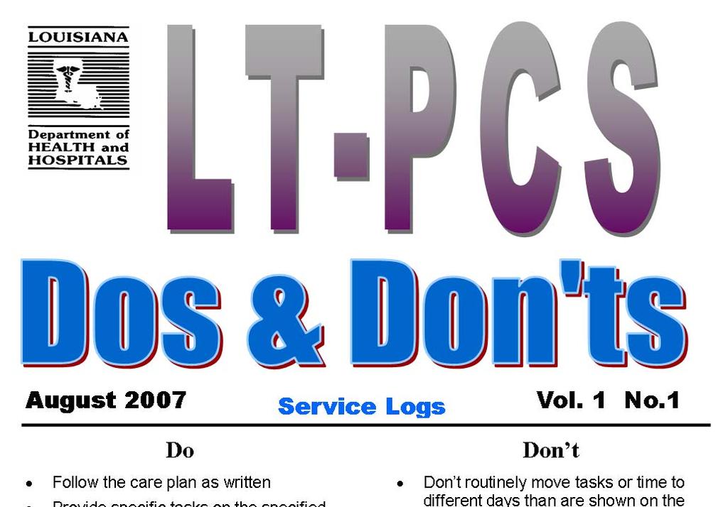 SERVICE LOGS DOS AND DON TS 2007 Louisiana