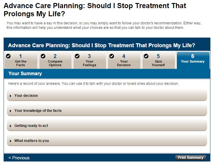 Advance Care Planning Decision Aid, Available Through OHRI 1 (cont.) 1) Ottawa Hospital Research Institute.