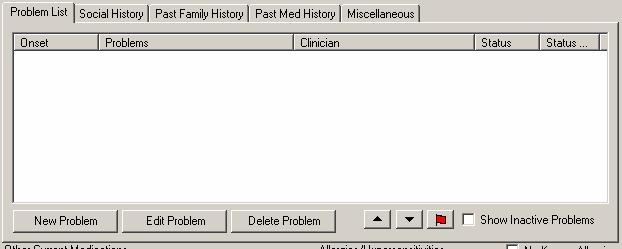 Chemotherapy Record Medical/Problem List Problems are entered by clicking the New Problem button. Then select from the list.