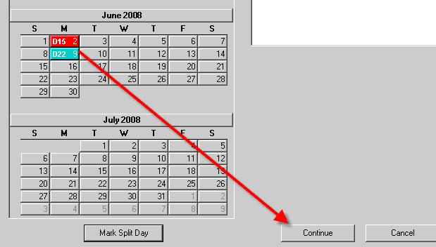Split day turns red. Click on 'Continue' Order now appears in order grid as split.