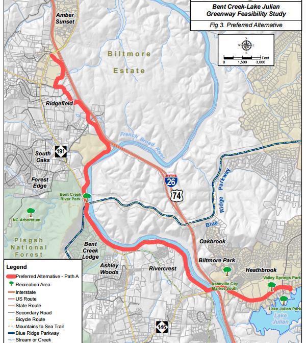 Greenways and Bicycle Infrastructure Example Projects NC 280 Multi-Use Path Connects Mills River, Fletcher, Henderson County to Brevard,
