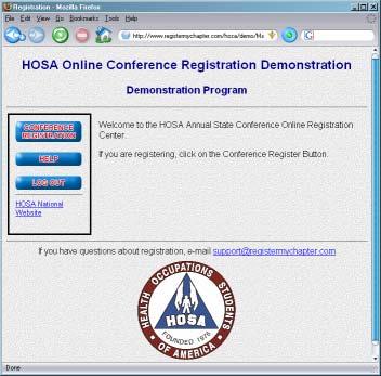 HOSA Online 2008 Spring Conference Registration and Instructions http://www.registermychapter.com/hosa/tx/ac/ 1. Click on the link above for registration. 2. Please read all directions carefully 3.
