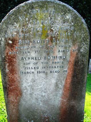 Alfred s family members are buried in the Willesborough Cemetery, Ashford, Kent. Sarah Jordan died 6 th April 1897 aged 45 years.