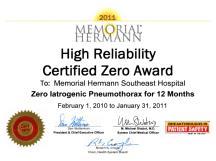 High Reliability Certified Zero Award 1. Zero Events 2. 12 Consecutive Months 3.
