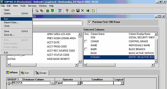 Overview ASSET II Query System Run - runs an existing query, the query must be displayed on your screen