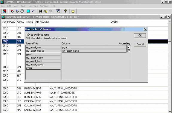 Overview ASSET II Query System Sort click on the source data and drag it to the
