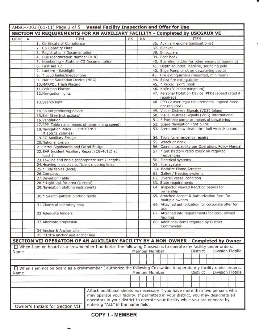 7003-Page 2 This form used to check off items as they are