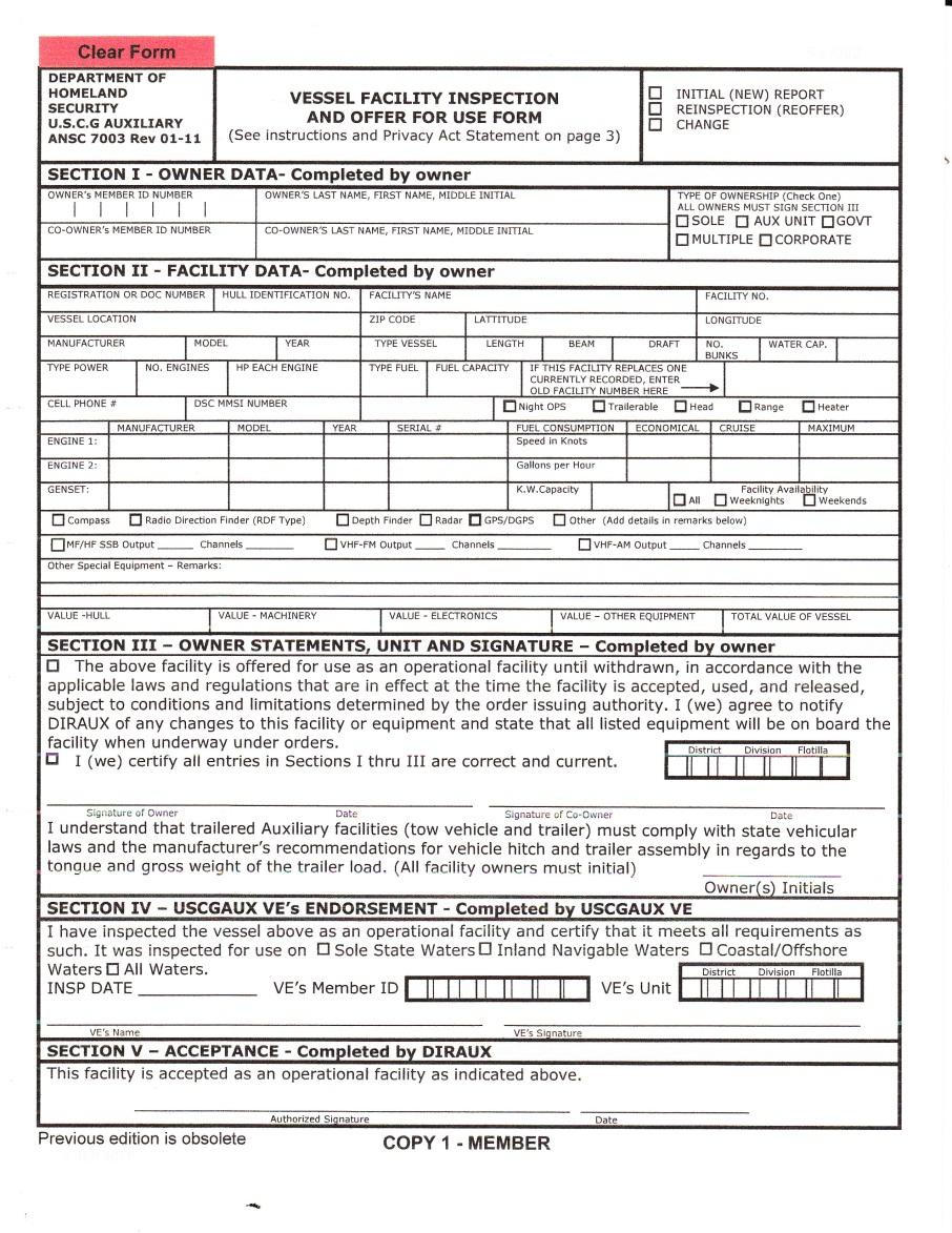7003 Page 1 This form used for facility and Operational facility inspections on Motorboats and