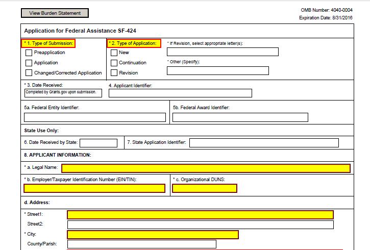 47 Navigating the Application Package Working on Forms, Part 3 Fields in yellow are mandatory and must be filled in.