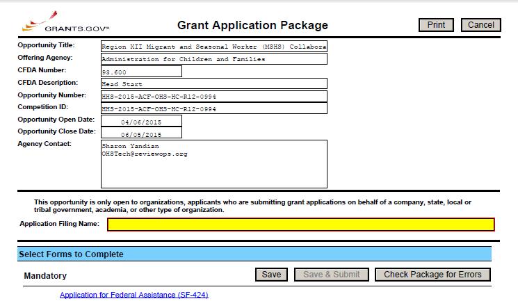 50 Submitting a Legacy Application Package Save, Check, and Submit Your Application Buttons at the top of the home page of the application allow you to: Save Check Package for Errors