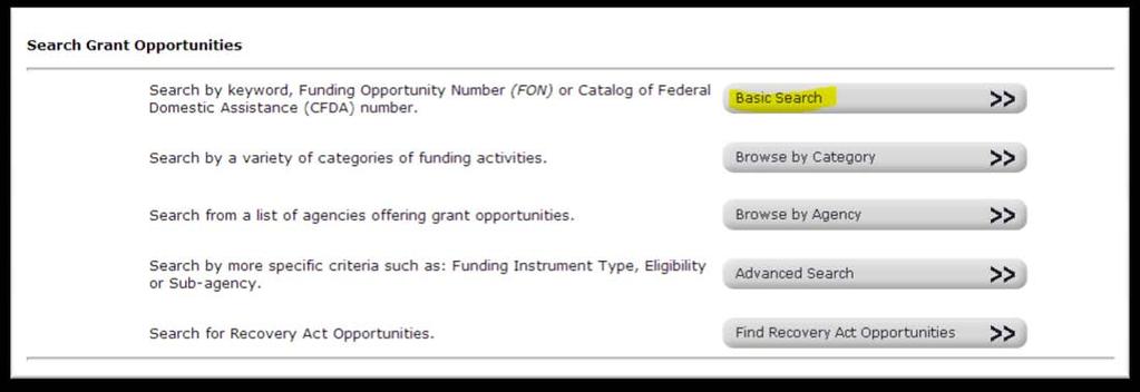 Click on Find Grant Opportunities Use the variety of search options to location the funding opportunity.