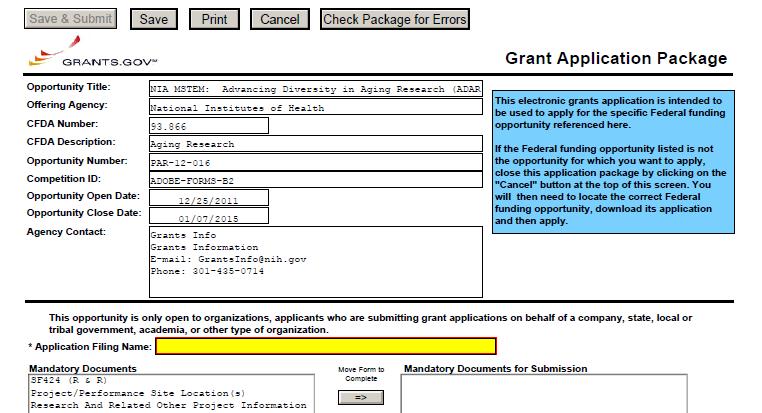 ) Complete to Application Filing Name.