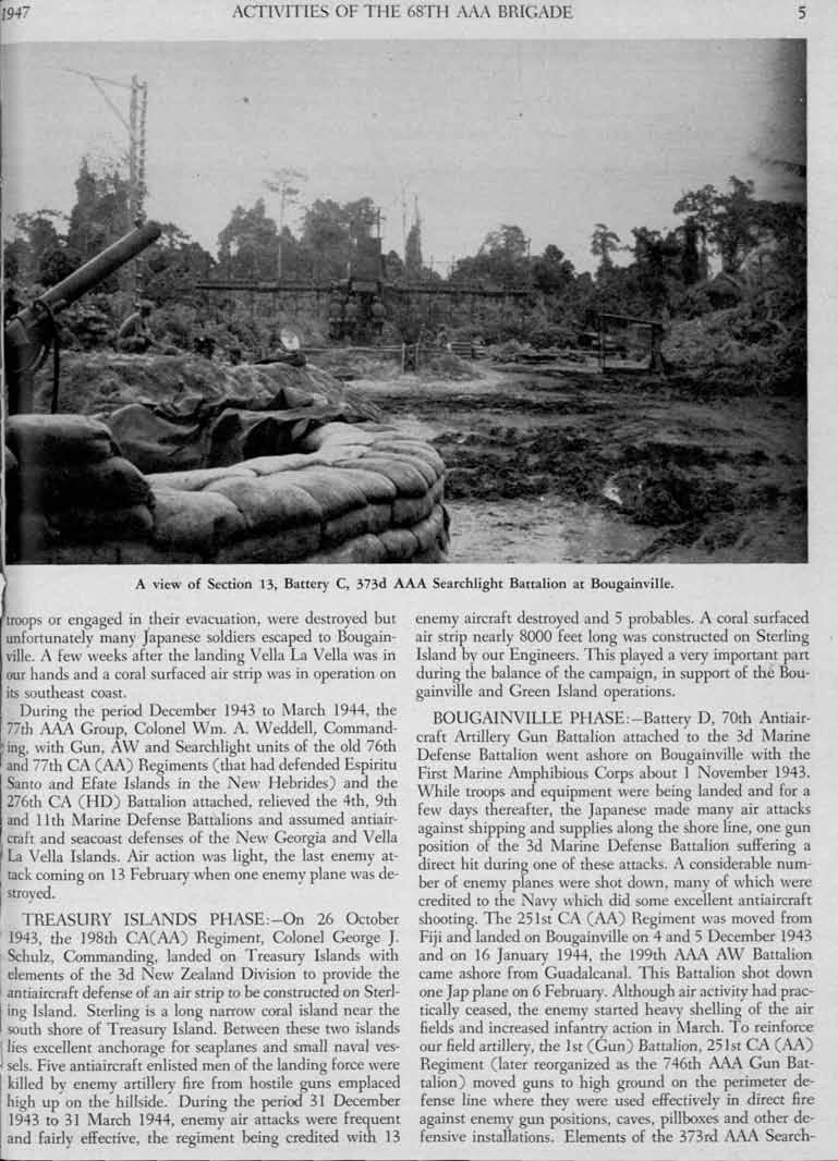 1947 ACTVTES OF THE 68TH AAt\ BRGADE 5 A view of Section 13, Battery C, 373d AAA Searchlight Battalion at Bougainville.