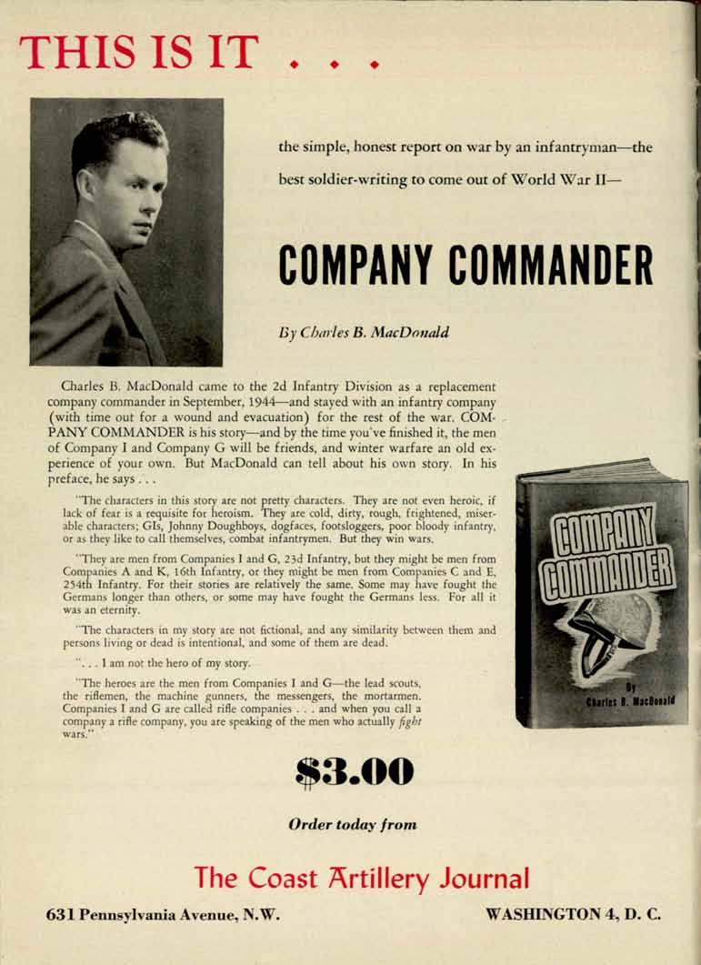 THS S T the simple, honest report on war by an infantryman-the best soldier-writing to come oue of W'odd \\far - COMPANY COMMANDER By Cbarles B. iuacdrmald Charles B.