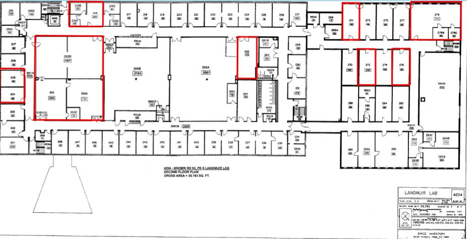 5. Rooms 204, 205, 214, 215, 252, 262, 272, 270, 276, Langmuir Labs, 95 Brown Road, Lansing NY 5,657 s/f, 2 nd floor total square footage SU-216-219-2-B-4204-204-A 210 s/f SU-216-219-2-B-4204-205-A