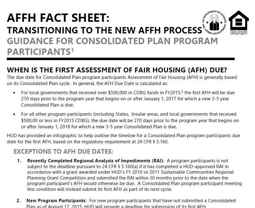 COMPLIANCE WITH FAIR HOUSING LAWS (cont'd) AFFH Rule, published 7/16/2015 See Con Plan