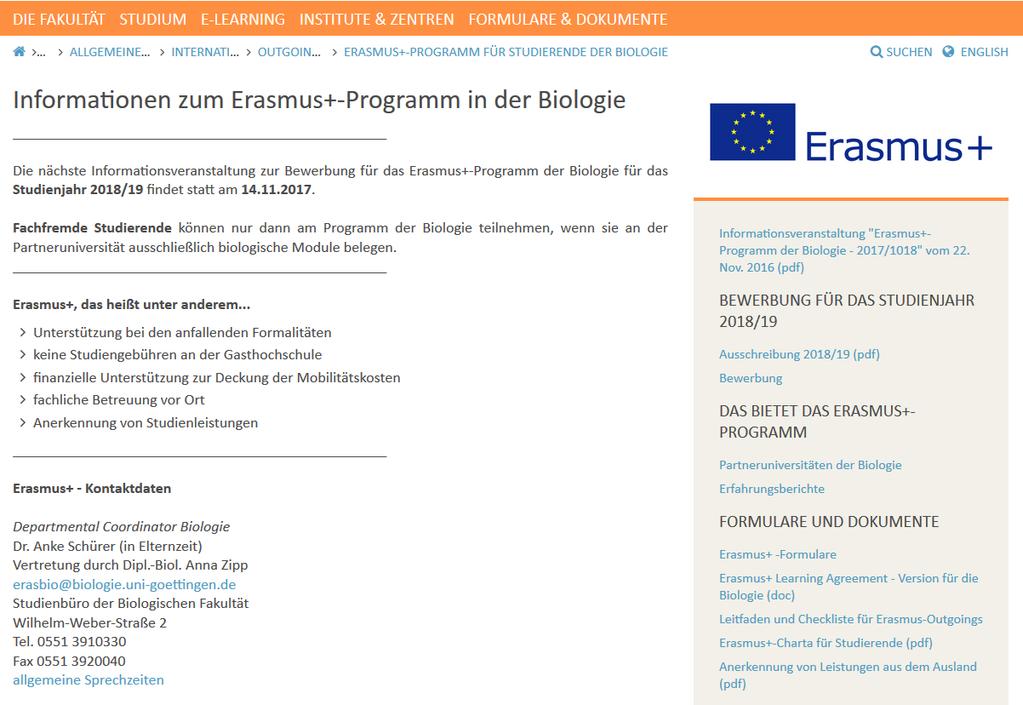 Erasmus-Outgoing homepage www.biologie.uni-goettingen.