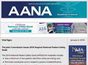 Digital opportunities Advertise in AANA's Official Marketing Opportunities Anesthesia E-ssential The official email newsletter AANA.