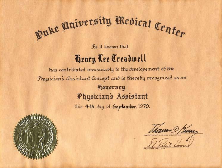 Treadwell is made an Honorary PA in 1970 by