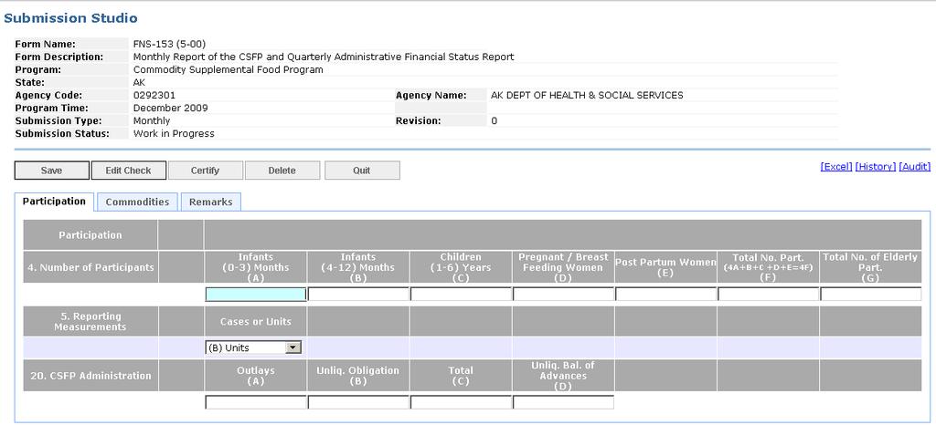 Form Ready for Data Input To enter data, click in the appropriate cell