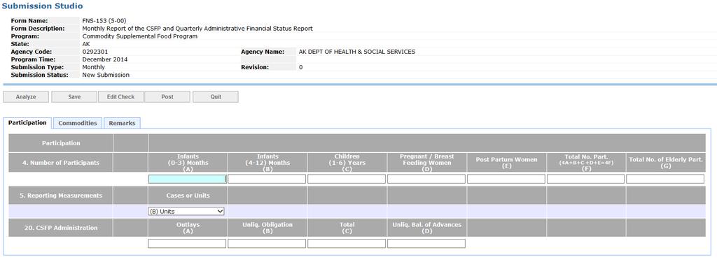 Form Ready for Data Input To enter data, click in the appropriate cell