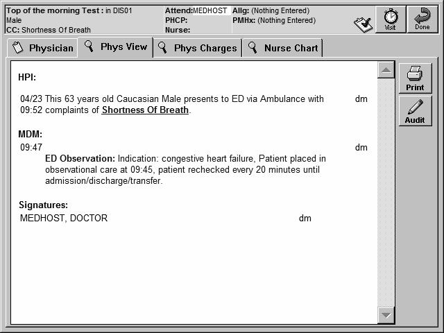 Rounding Physician style Snap shot of EMR serial exam documentation: Repeat exam time snap shot