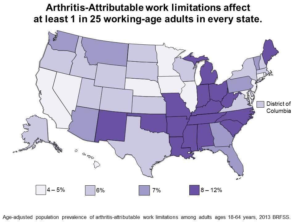 Figure 2-3. Arthritis Attributable Work Limitations by State 21-23 2.6 References 1. Gallegos A. Medical experts say physician shortage goes beyond primary care. AAMC, 2014.