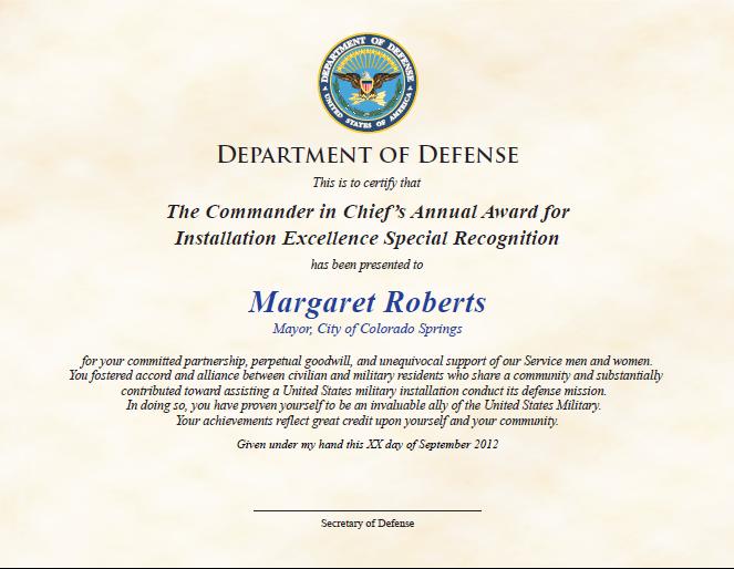 ENCLOSURE 4 SECDEF SPECIAL RECOGNITION CERTIFICATE SAMPLES Figure 2.