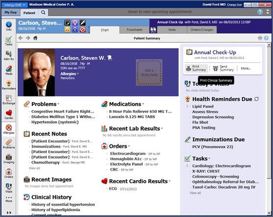 Intergy Meaningful Use 2014 User Guide 25 Intergy Workflow Intergy has been enhanced to provide a one-click workflow for meeting this measure.
