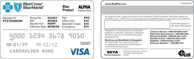 Consumer-Directed Healthcare and Healthcare Debit Cards Here is a sample of a combined healthcare debit card and member ID card: The cards include a magnetic strip allowing providers to swipe the