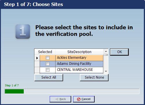 Run the Ez-Steps for Setting Up Utility 1. Go to Front of the House > Free and Reduced > > Ez-Steps for Setting Up (410045). The Choose Sites screen displays. 2. Click Select All. 3. Click OK.
