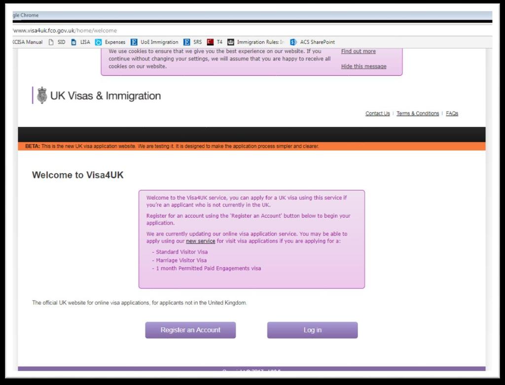 Setting up the application 1. Go to www.visa4uk.fco.gov.uk You will need a valid email address that you can access to register. 2.