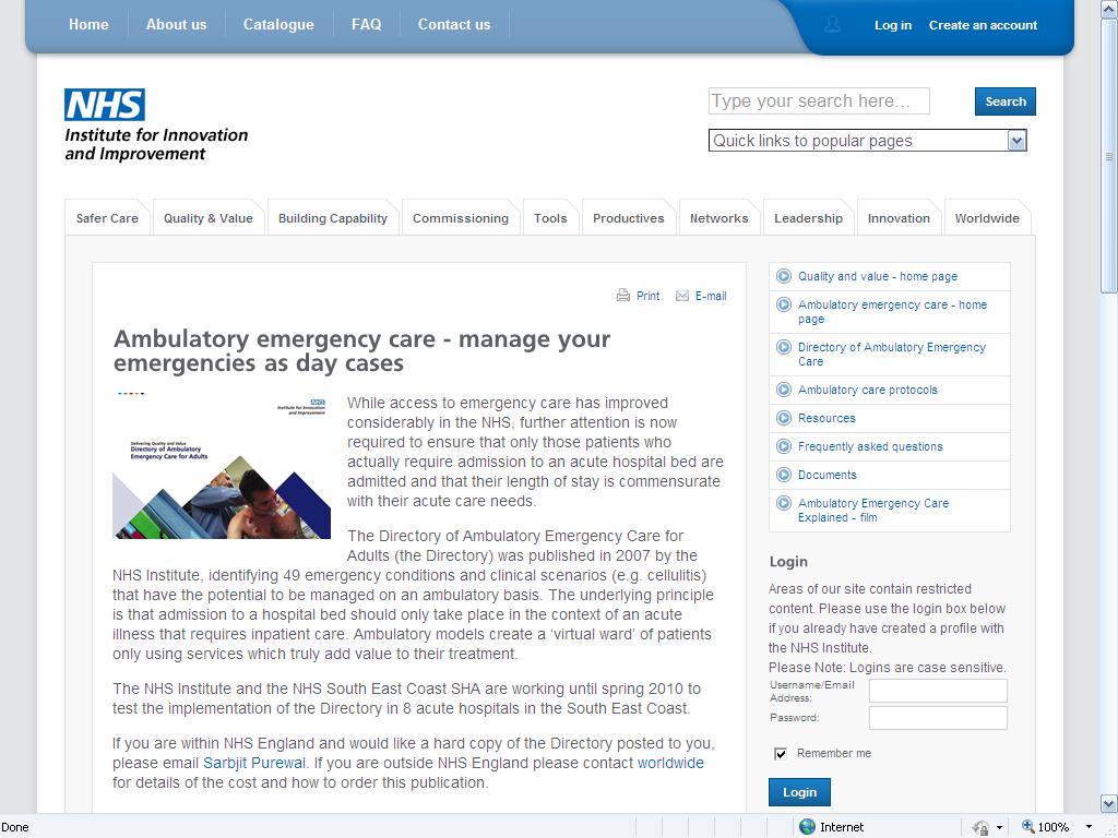 Ambulatory emergency care Ambulatory emergency care is clinical care which may include diagnosis, observation, treatment and / or linkage to rehabilitation, following an attendance to the