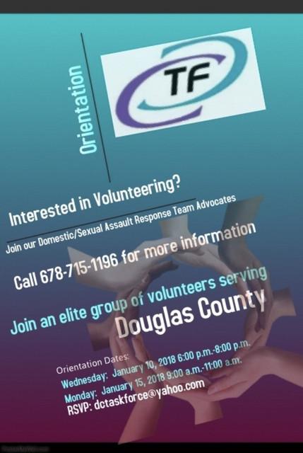 Volunteer Opportunities for Douglas County TaskForce Wednesday, January 10: Interested in volunteering?