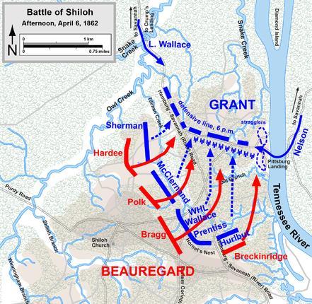 6-7 April 1862: Battle of Shiloh (TN) Conflict during Union advance toward Mississippi. Confederate attack to push back Union Army.