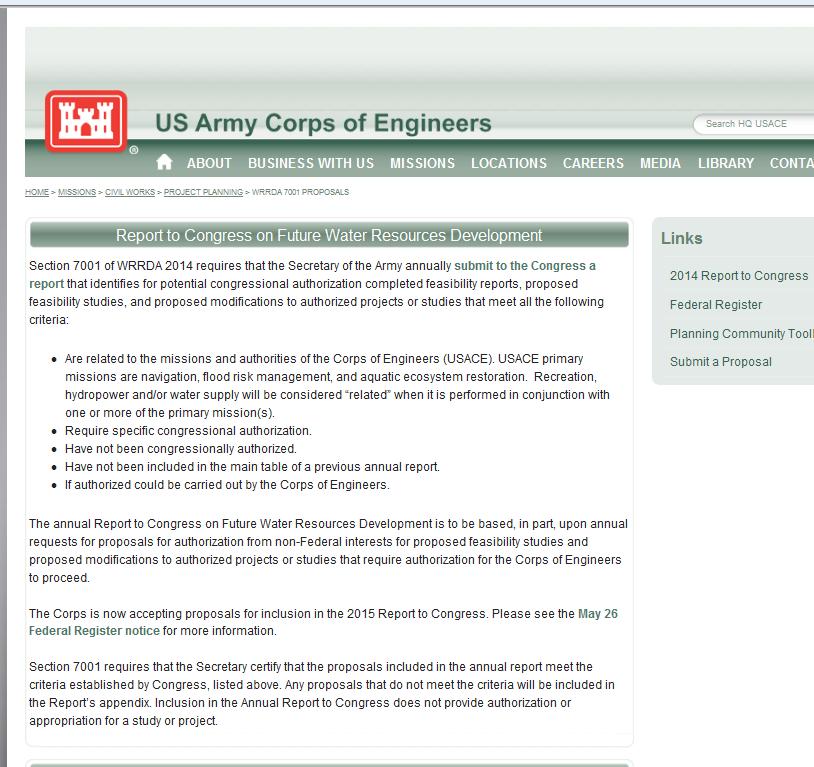 Section 7001 Webpage Info http://www.usace.army.mil/missions/civilworks/projectplanning/wrrda7001proposals.