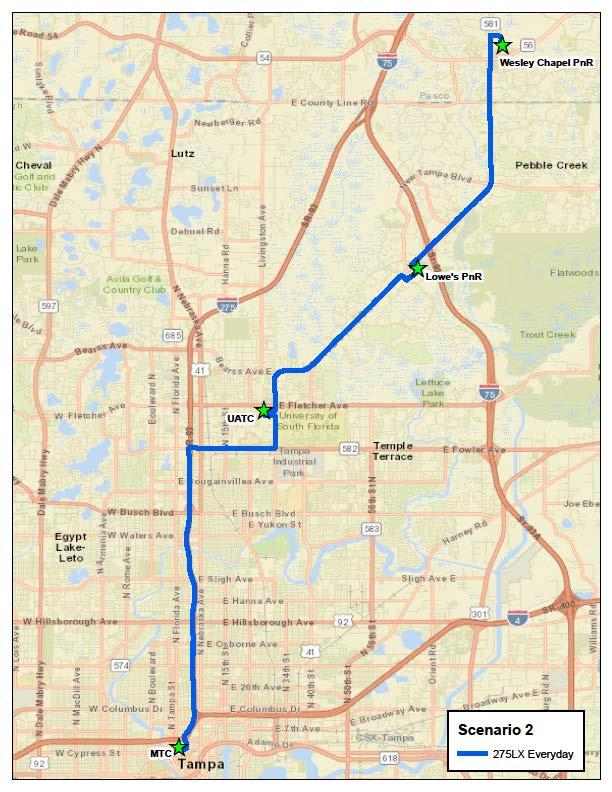 Proposed 275LX Scenarios Scenario 2 Wesley Chapel to MTC (60 Minute Frequency) 6am to 10pm timed