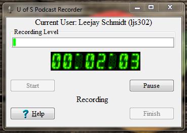 4. Result: The Podcast Recorder window will appear. When you are ready to start recording, click the Start button. 5.
