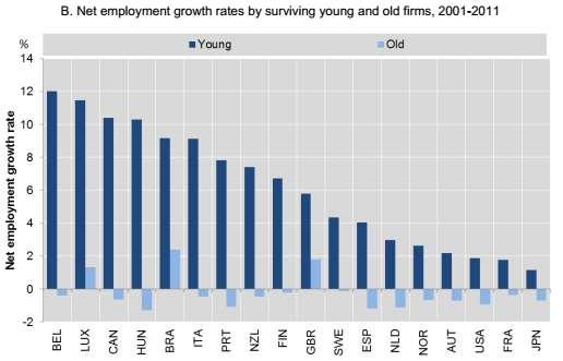 Job Creation Net Employment growth rates by surviving firms, 2001-2011 Source; Criscuolo, C., P. N. Gal and C.