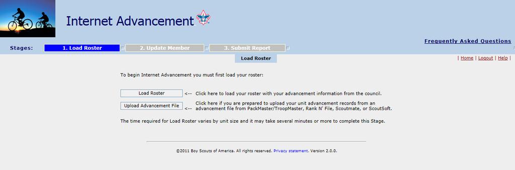 Load Roster (Cont d) Load Roster offers two options to unit processors: Load the unit roster from council information; or,