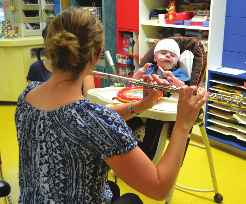 Susan LeMessurier Quinn is a music therapist who is trained to work with young patients to develop a musical and therapeutic relationship through improvisation, instrumental play, song-writing,