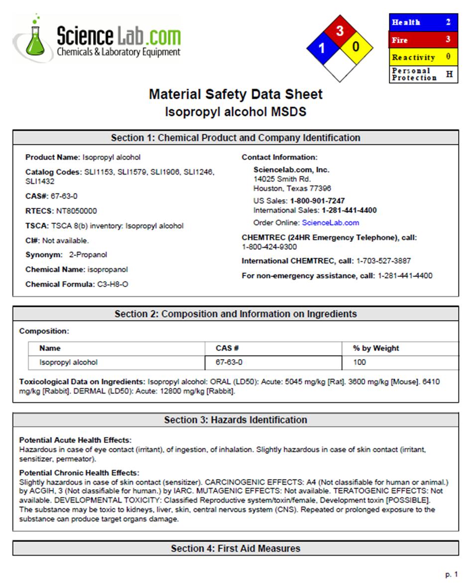 SAMPLE OF A SAFETY DATA SHEET WITH 16 SECTIONS