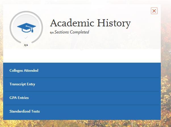Next, you will fill out the ACADEMIC HISTORY section.
