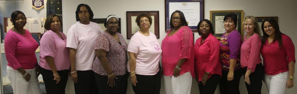 headquarters building. The pink day was organized by Receptionist Karen King.