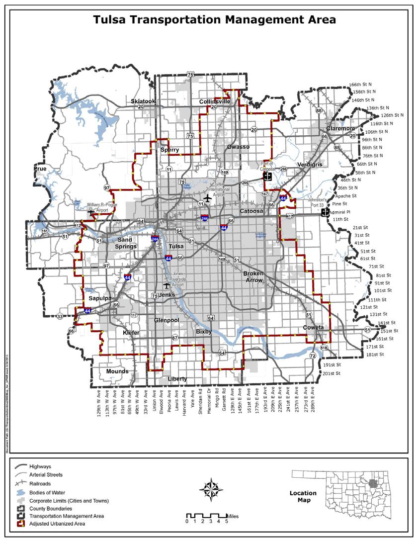 ATTACHMENT C Tulsa Transportation Management Area The following map is based on the 2000 Census defined Tulsa Urbanized Area boundary, a statistical geographic entity consisting of a central core and