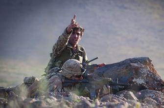 A platoon sergeant with the Afghan National Army s 3rd Brigade, 203rd Corps, ensures proper spacing of his troops with paratroopers of the 82nd Airborne Division s 1st Brigade Combat Team during a