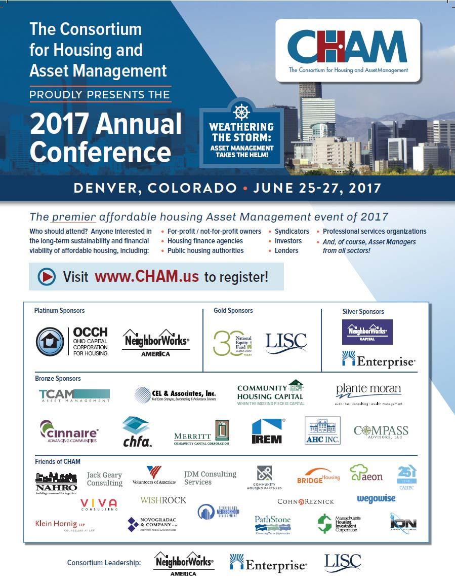 CHAM FACTS! 2017 CHAM Conference (held in Denver, Colorado) attracted 301 registrants from 39 states.