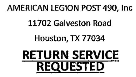 American Legion Post 490, 11702 Galveston Road, Houston, TX 77034 American Legion Post
